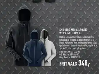 Johannes Fog SNICKERS 2890 ALLROUNDWORK HÆTTETRØJE tilbud