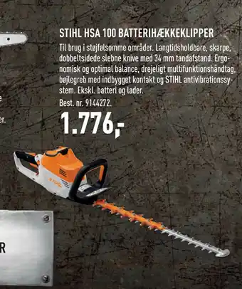 Johannes Fog STIHL HSA 100 BATTERIHÆKKEKLIPPER tilbud