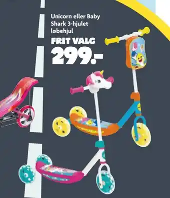 Unicorn eller Baby Shark 3-hjulet løbehjul