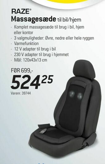 Massagesæde til bil/hjem