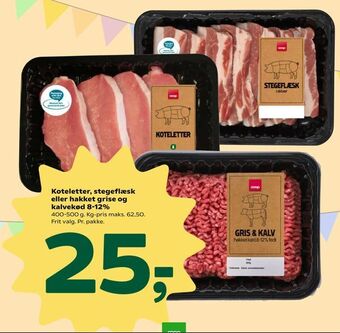 Coop 365 Koteletter, stegeflæsk eller hakket grise og kalvekød 8-12% tilbud