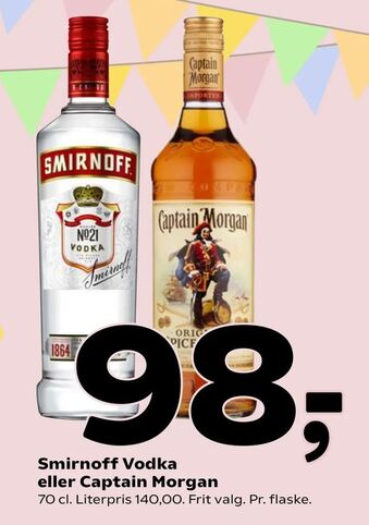 Coop 365 Smirnoff Vodka eller Captain Morgan tilbud