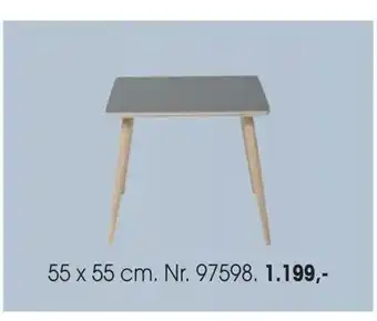 Bordplade: Grå laminat m/krydsfiner kant, Ben: massiv eg