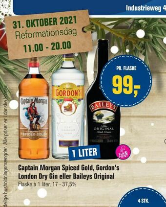 Captain Morgan Spiced Gold, Gordon's London Dry Gin eller Baileys Original