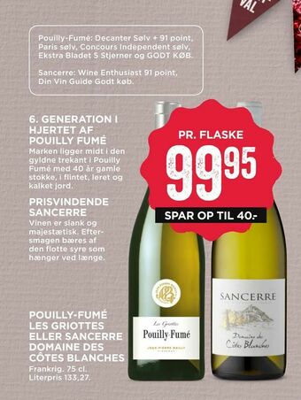 MENY Pouilly-fumé les griottes eller sancerre domaine des côtes blanches tilbud