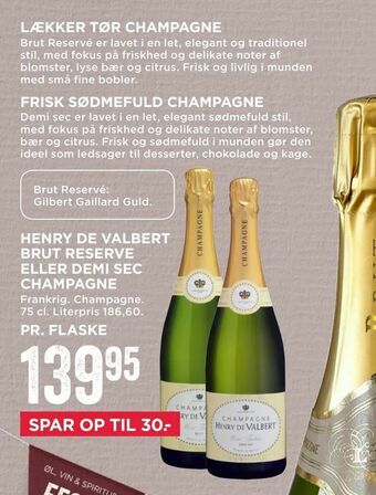 Henry de valbert brut reserve eller demi sec champagne
