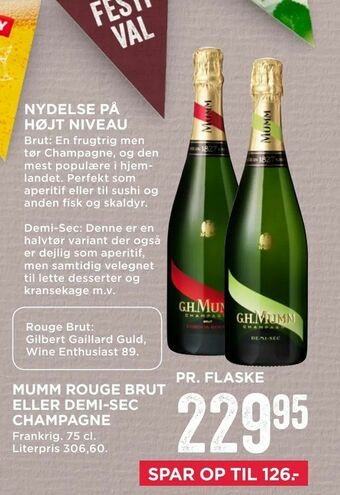 MENY Mumm rouge brut eller demi-sec champagne tilbud