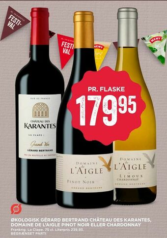 MENY Økologisk gérard bertrand château des karantes, domaine de l'aigle pinot noir eller chardonnay tilbud