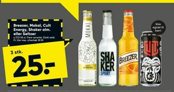 Bilka Breezer, Mokaï, Cult Energy, Shaker alm. eller Seltzer tilbud