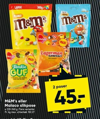 Bilka M&M's eller Malaco slikpose tilbud