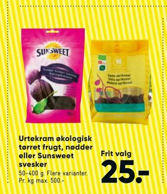Bilka Urtekram økologisk tørret frugt, nødder eller Sunsweet svesker tilbud
