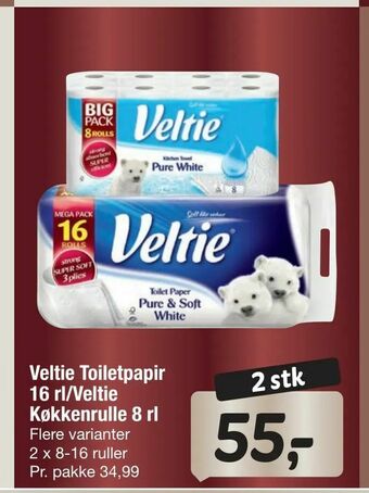 Fakta Tyskland Veltie Toiletpapir 16 rl/Veltie Køkkenrulle 8 rl tilbud