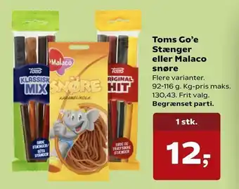 Dagli'Brugsen Toms Go'e Stænger eller Malaco snøre tilbud