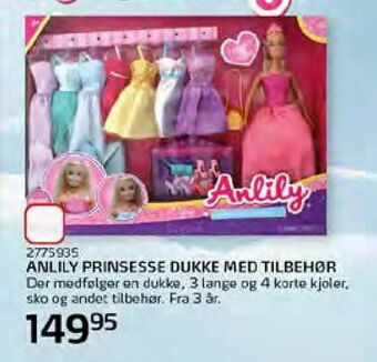 Legekæden Anlily prinsesse dukke med tilbehør tilbud