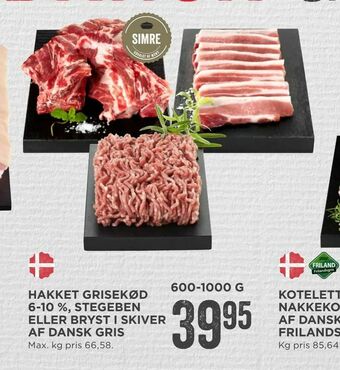 MENY Hakket grisekød 6-10 %, stegeben eller bryst i skiver af dansk gris tilbud