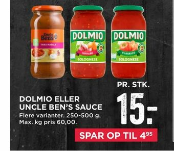 MENY Dolmio eller uncle ben's sauce tilbud