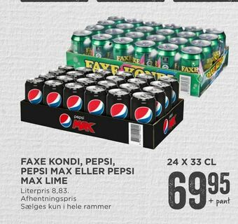 MENY Faxe kondi, pepsi, pepsi max eller pepsi max lime tilbud