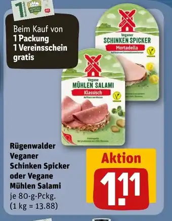 REWE DE Rügenwalder Veganer Schinken Spicker oder Vegane Mühlen Salami tilbud