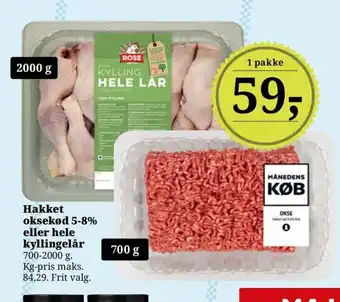 Dagli'Brugsen Hakket oksekød 5-8% eller hele kyllingelår tilbud