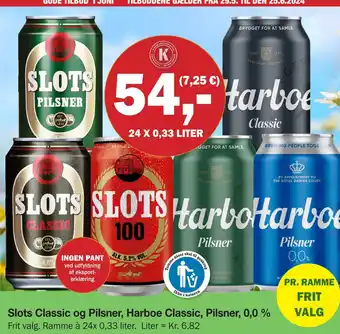 Købmandsgården Slots Classic og Pilsner, Harboe Classic, Pilsner, 0,0 % tilbud