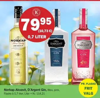 Købmandsgården Norkap Akvavit, D´Argent Gin tilbud