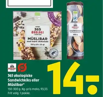 Coop 365 365 økologiske Sandwichkiks eller Müslibar tilbud