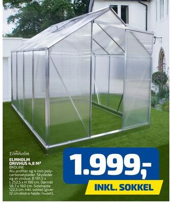 Davidsen Elmholm drivhus 4,8 m2 tilbud