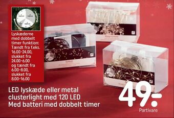 REMA 1000 LED lyskæde eller metal clusterlight med 120 LED Med batteri med dobbelt timer tilbud