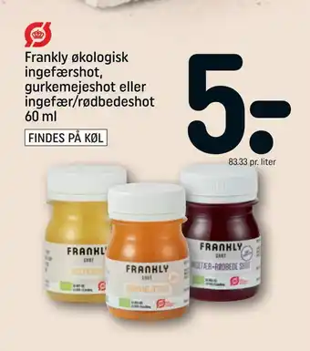 REMA 1000 Frankly økologisk ingefærshot, gurkemejeshot eller ingefær/rødbedeshot 60 ml tilbud