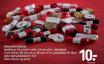Dekorationsbånd Krølbånd 3,8 cmx3 m eller 2,5 cm x3 m, silkebånd 2 cm x10 m, 38 mm x4 m, 25 mm x7 m, satinbånd 10-18 m eller 