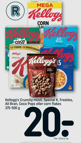 Kellogg's Crunchy müsli, Special K, Frosties, All Bran, Coco Pops eller corn flakes