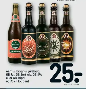 REMA 1000 Aarhus Bryghus julebryg, GB Jul, GB Sort Ale, GB IPA eller GB Tripel tilbud