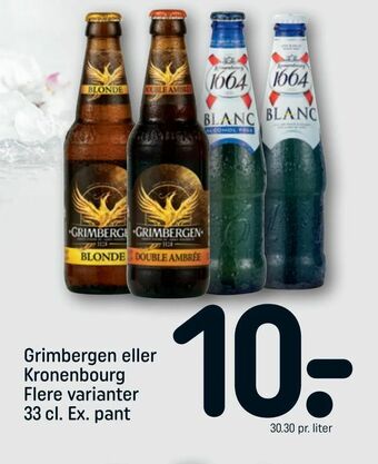 REMA 1000 Grimbergen eller Kronenbourg 33 cl. Ex. pant tilbud