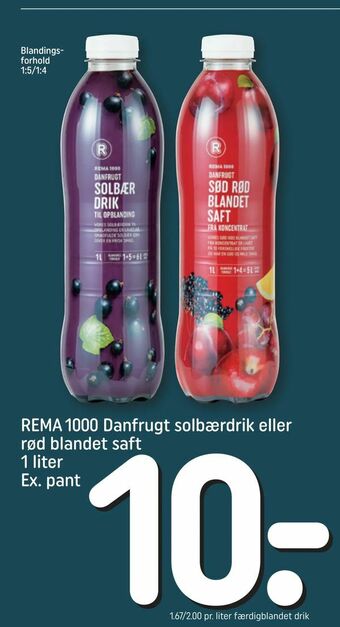 REMA 1000 REMA 1000 Danfrugt solbærdrik eller rød blandet saft tilbud
