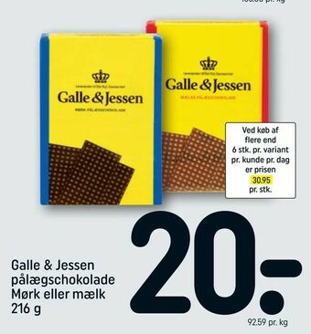 REMA 1000 Galle & Jessen pålægschokolade Mørk eller mælk tilbud