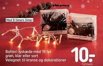 REMA 1000 Batteri lyskæde med 15 lys grøn, klar eller sort Velegnet til kranse og dekorationer tilbud