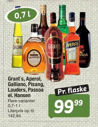 Fakta Tyskland Grant's, Aperol, Galliano, Pisang, Lauders, Passoa el. Hansen tilbud