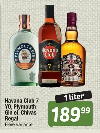 Havana Club 7 YO, Plymouth Gin el. Chivas Regal