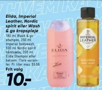 Bilka Elida, Imperial Leather, Nordic spirit eller Wash & go kropspleje tilbud