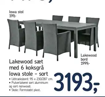 Føtex Lakewood sæt med 6 koksgrå Iowa stole - sort tilbud