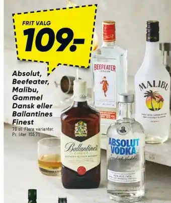 Bilka Absolut, Beefeater, Malibu, Gammel Dansk eller Ballantines Finest tilbud