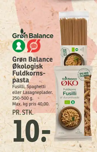 SPAR Grøn Balance Økologisk Fuldkorns pasta tilbud