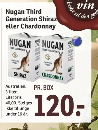 SPAR Nugan Third Generation Shiraz eller Chardonnay tilbud