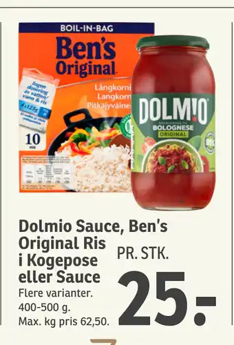 Dolmio Sauce, Ben’s Original Ris i Kogepose eller Sauce