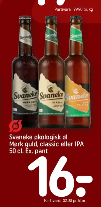 REMA 1000 Svaneke økologisk øl Mørk guld, classic eller IPA 50 cl. Ex. pant tilbud