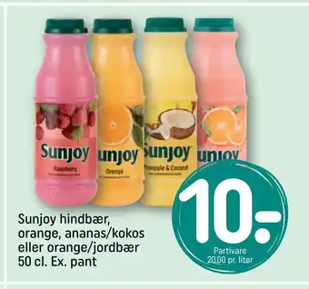 Sunjoy hindbær, orange, ananas/kokos eller orange/jordbær 50 cl. Ex. pant