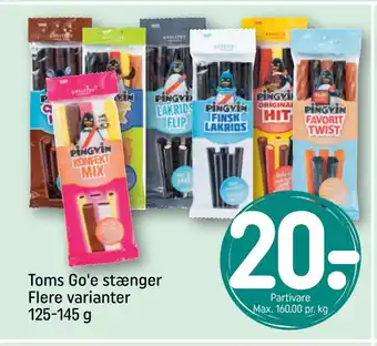REMA 1000 Toms Go'e stænger Flere varianter 125-145 g tilbud