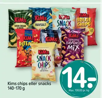 Rema 1000 Kims chips eller snacks 140-170 g tilbud