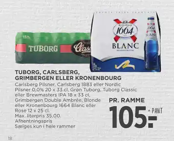 MENY TUBORG, CARLSBERG, GRIMBERGEN ELLER KRONENBOURG tilbud