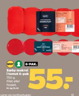 Netto Sæby makrel i tomat 6-pak tilbud